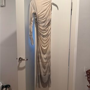 Zara Cream One shoulder Ruched mesh Dress